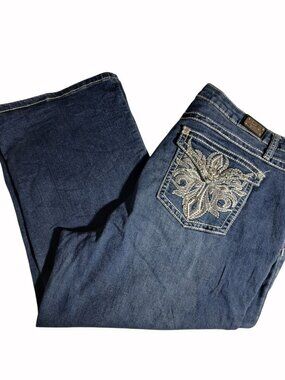 Earl Jeans Womens Plus Size 22W Cropped Denim Jeans Bling High Rise Stretch